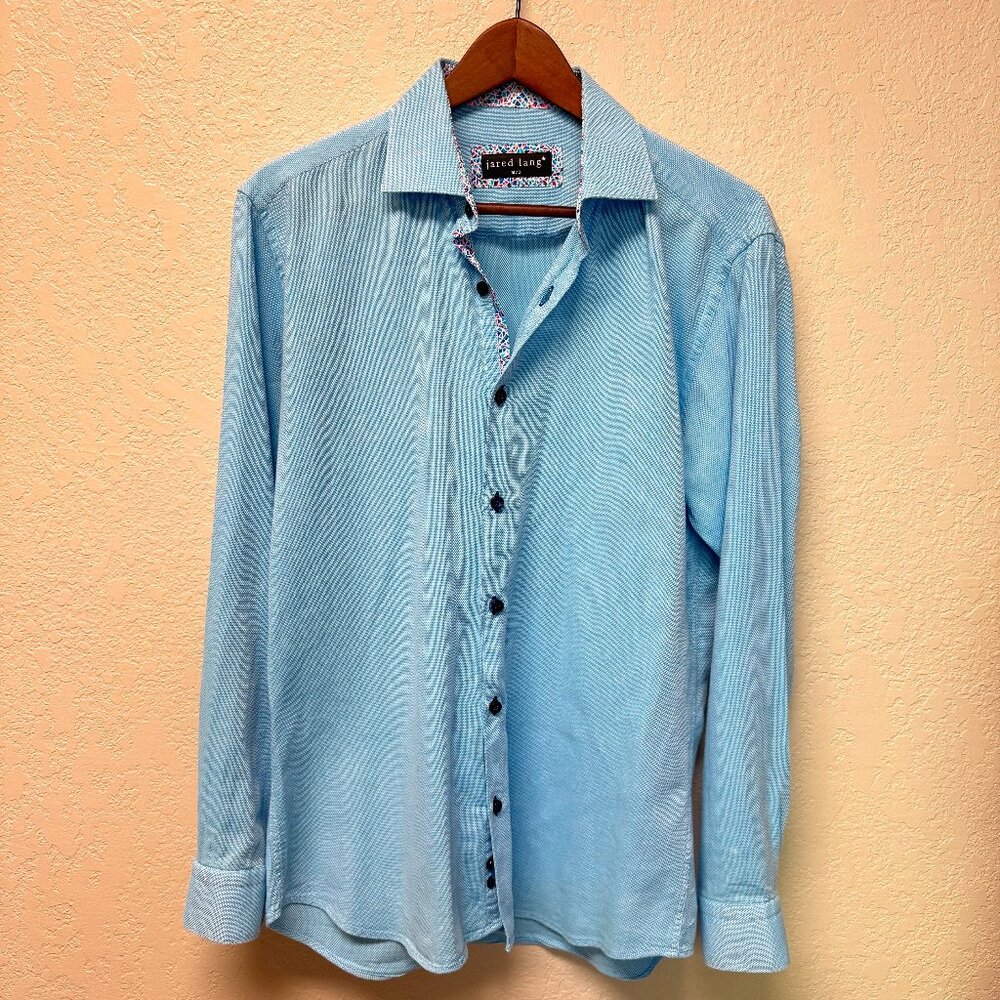Jared Lang Men’s Button Down Shirt M/3 – Light Blue Long Sleeve, Modern Fit